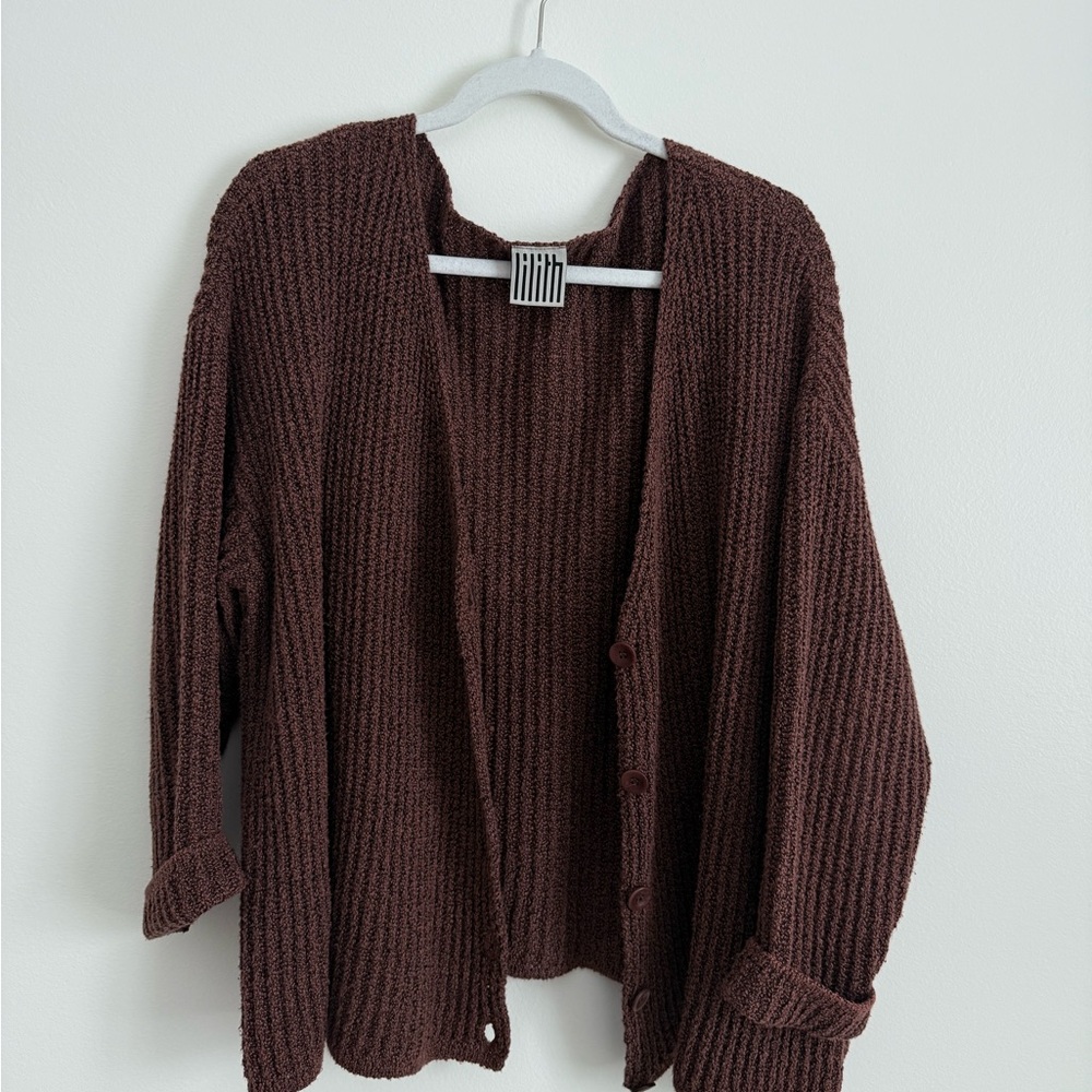 Elegant Brown Knit Cardigan